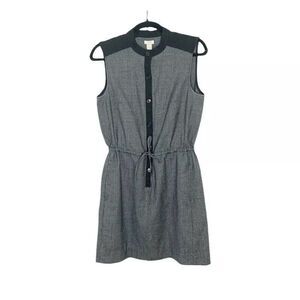 J. Crew Grey Black Sleeveless Button Down with Pockets Tie Waist Dress S Small